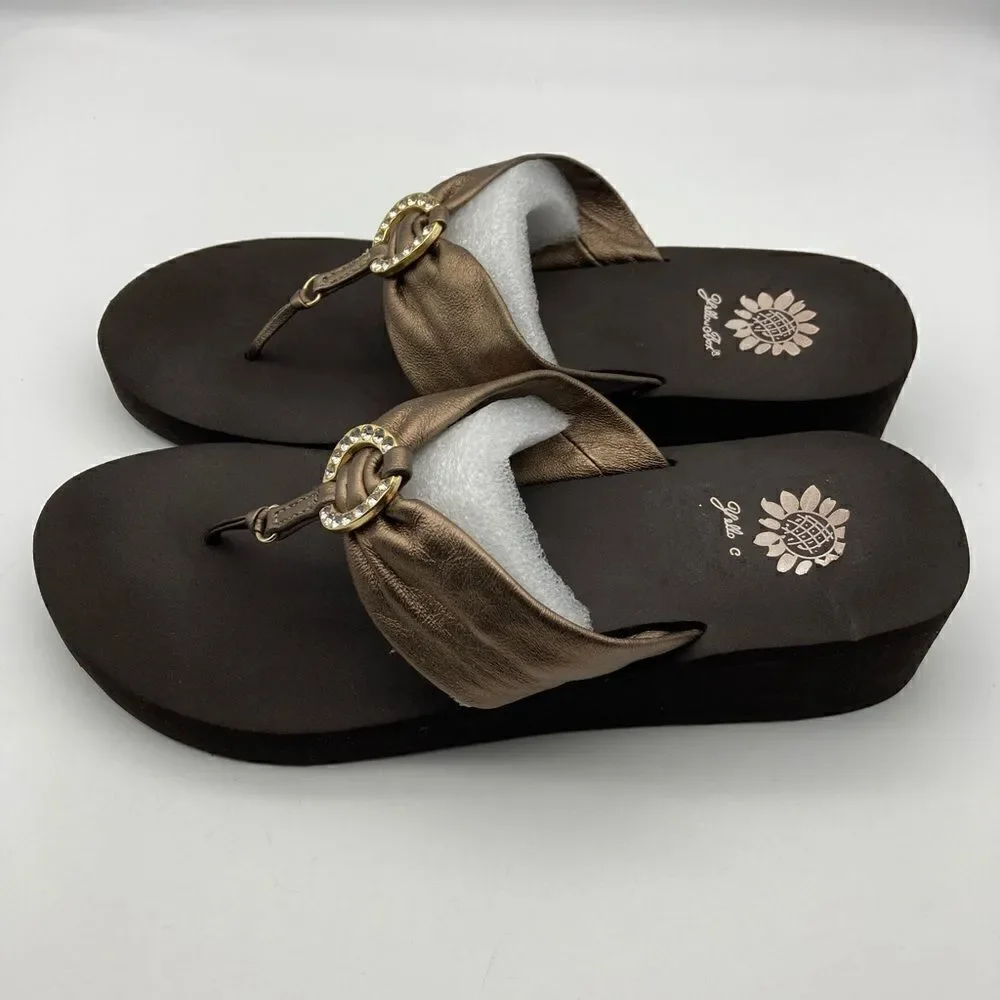 Yellow Box Duncan Leather Bronze Sandals Size 9 - Picture 2 of 7